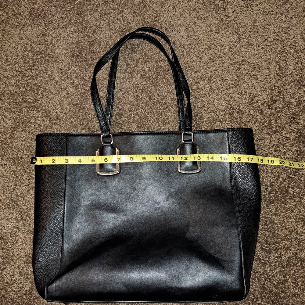 Nine West Womens Black Leather Double Strap Bottom Stud Tote Bag Removable Pouch - Picture 6 of 9